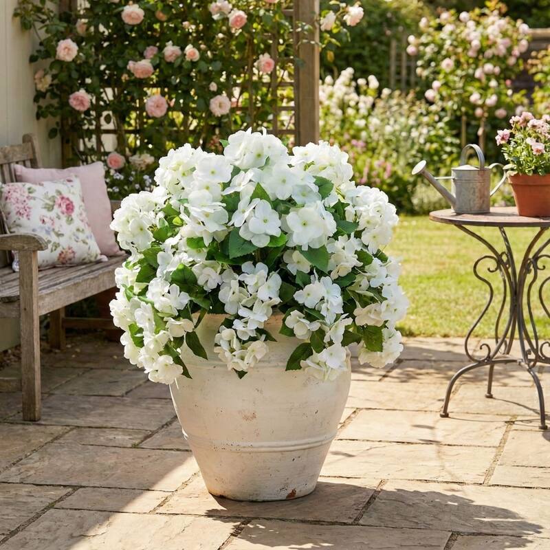 14-in UV Resistant Artificial Hydrangea Bush - Set of 6