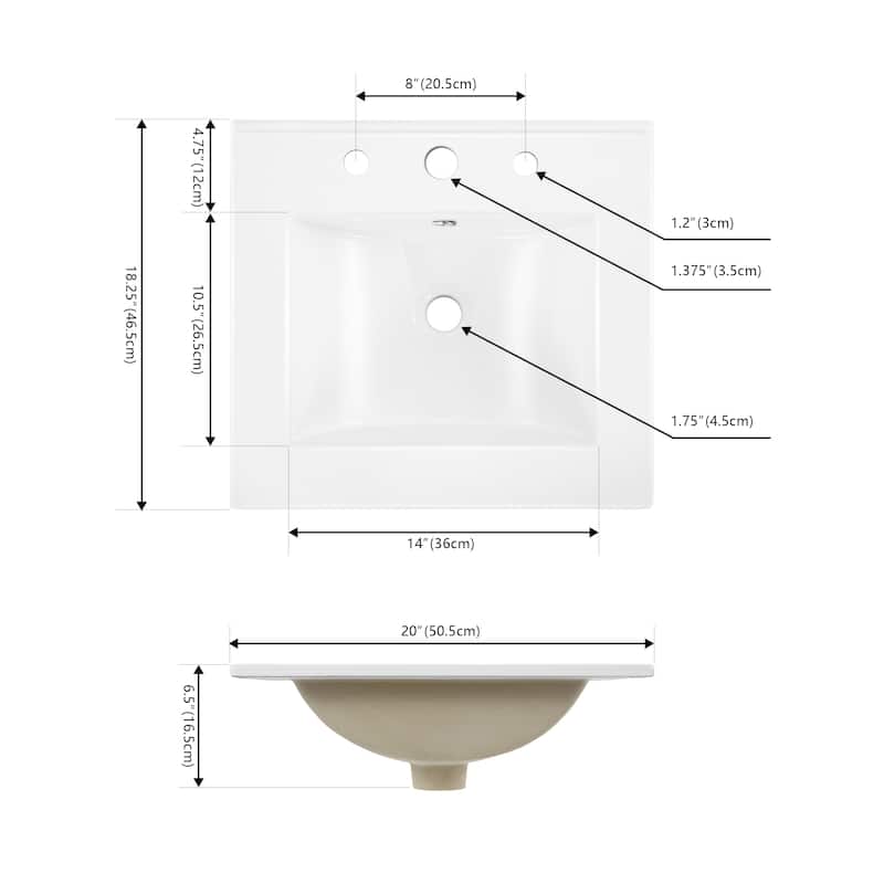 Aubert 3-Hole Classic Contemporary Rectangular Ceramic Single Sink Basin Vanity Top, by JONATHAN Y