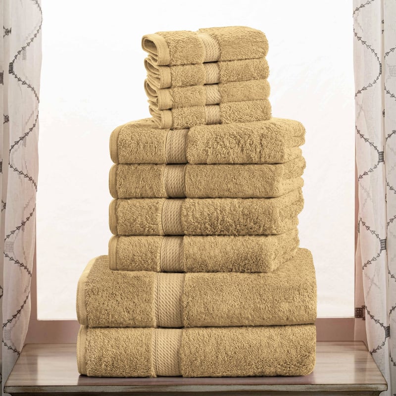 Superior Egyptian Cotton Pile Heavyweight 10-Piece Towel Set - Toast