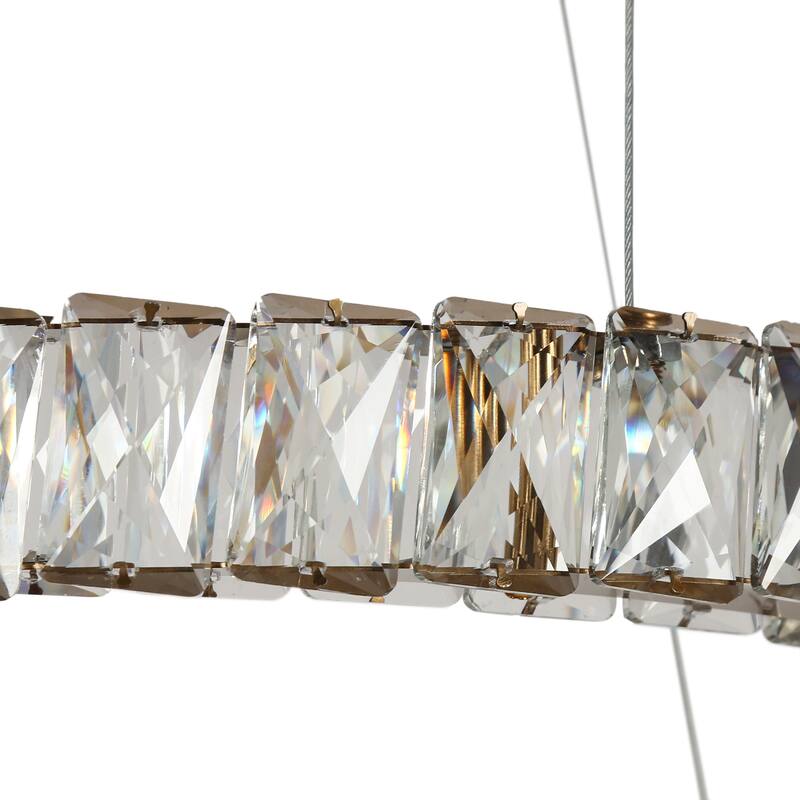 Modern 1-Light LED Crystal Ring Gold Chandelier for Living Dining Room - D23.6" x H62.8" Max