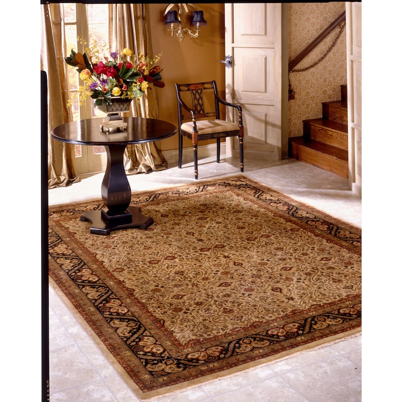 Traditional Black Hand-Knotted Wool & Silk Area Rug - 6' x 9' - 6' x 9' - Black
