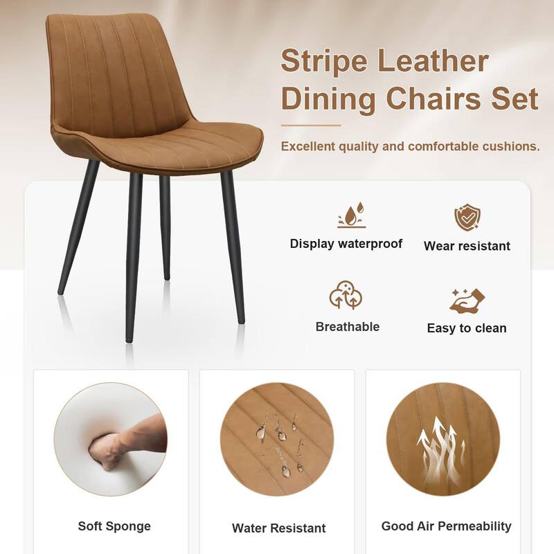 PU Leather Dining Chair with Metal Legs, Wave Pattern Upholstered Armless Chair Set of 6 for Kitchen, Living