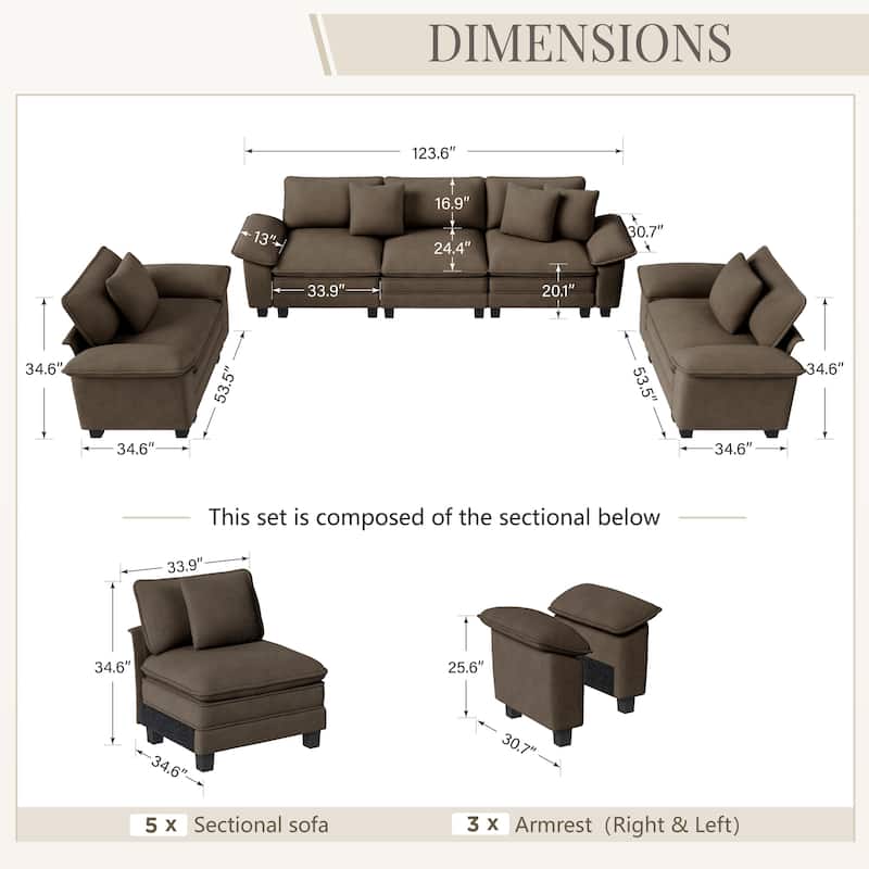 MAISON ARTS Chenille & Corduroy Modular Sectional Sofa Set, Comfy 5/6/7-Seat Living Room Couch with 3-Seater or Loveseat