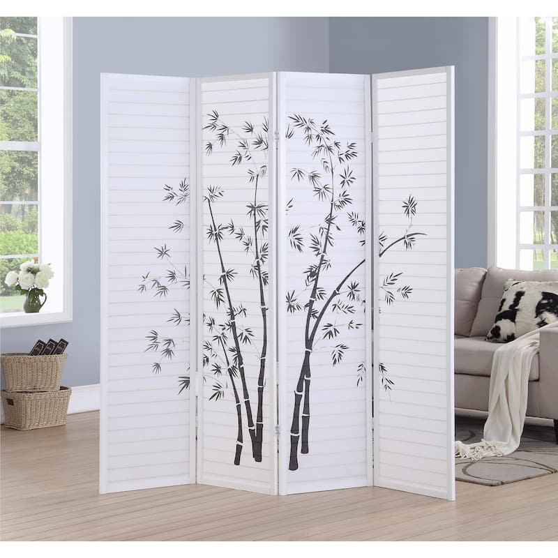 Roundhill Furniture Bamboo Print 4-Panel Framed Room Screen/Divider