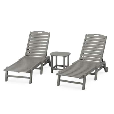 POLYWOOD Nautical 3-Piece Chaise Lounge with Wheels Set with South Beach 18" Side Table - N/A