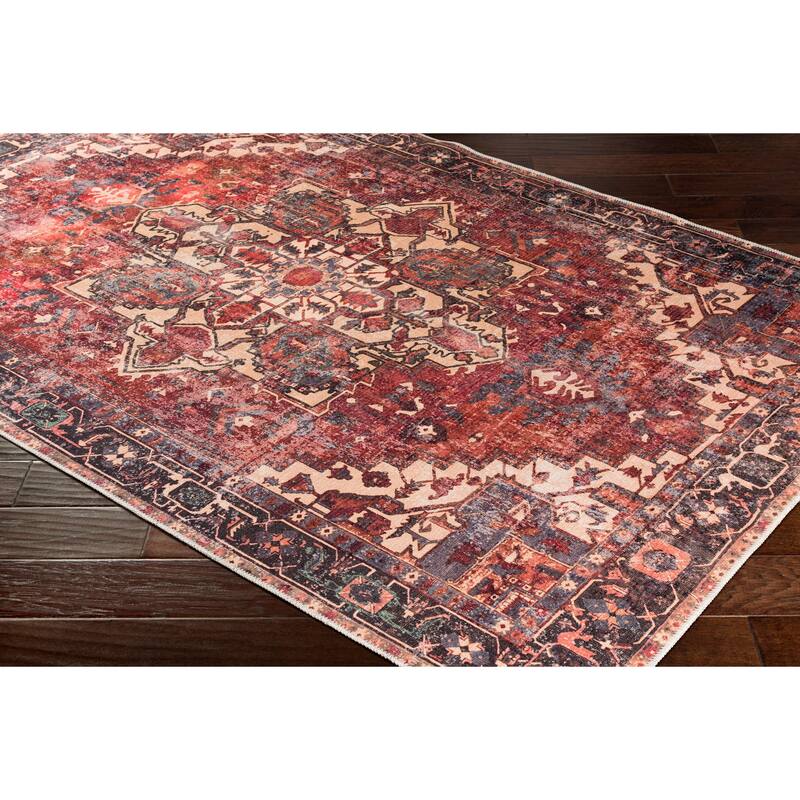 Gwenevere Rust Vintage Medallion Machine Washable Area Rug - 5'3" x 7'3"