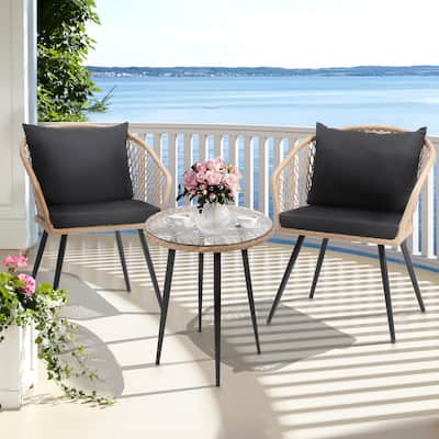 Modern 3-Piece Outdoor Furniture Wicker Bistro Set with Cushions - 20"L x 23.6"W x 32"H