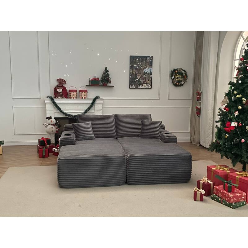 69" Cloud Sectional Couch, L-Shape Chaise with R-Shape Chaise with Deep Seat, and Comfortable 2 Seater Couch - Grey