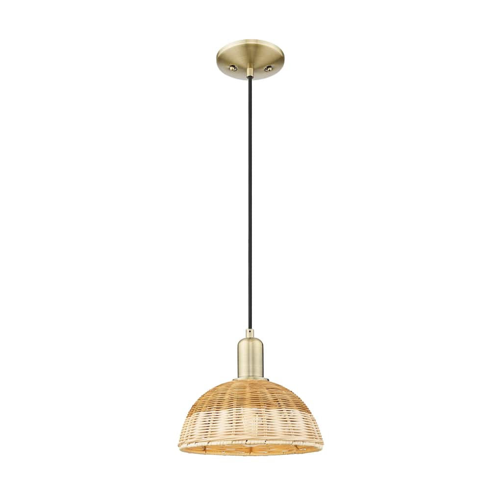 Innovations Lighting Downtown Urban - Natural Ballston Dome - 1 Light 9" Cord Hung Mini Pendant with Basketweave Shade