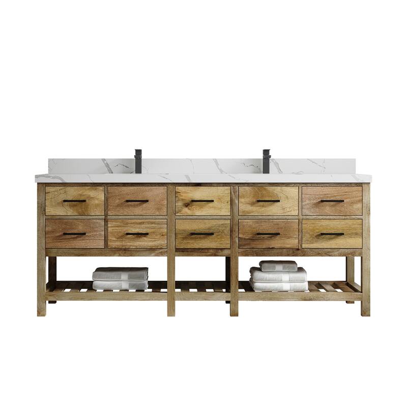 Willow Collections 84 in. W x 22 in. D Parker Mango Double Bowl Sink Bathroom Vanity with Parker Countertop