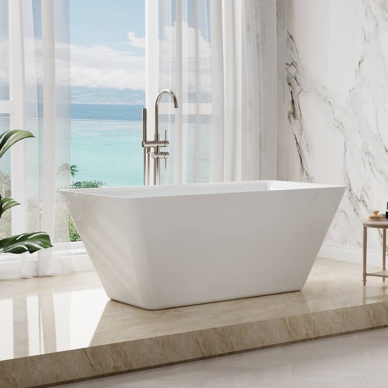 Freestanding Soaking Bathtub, 100% Pure Virgin Acrylic with Drain And Overflow,Glossy White