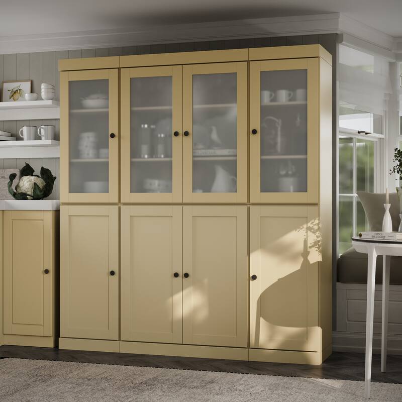 Palace Imports 100% Solid Wood 65" Pantry Cabinet with Frosted Glass, Shaker Doors and Adjustable Shelves - Yellow