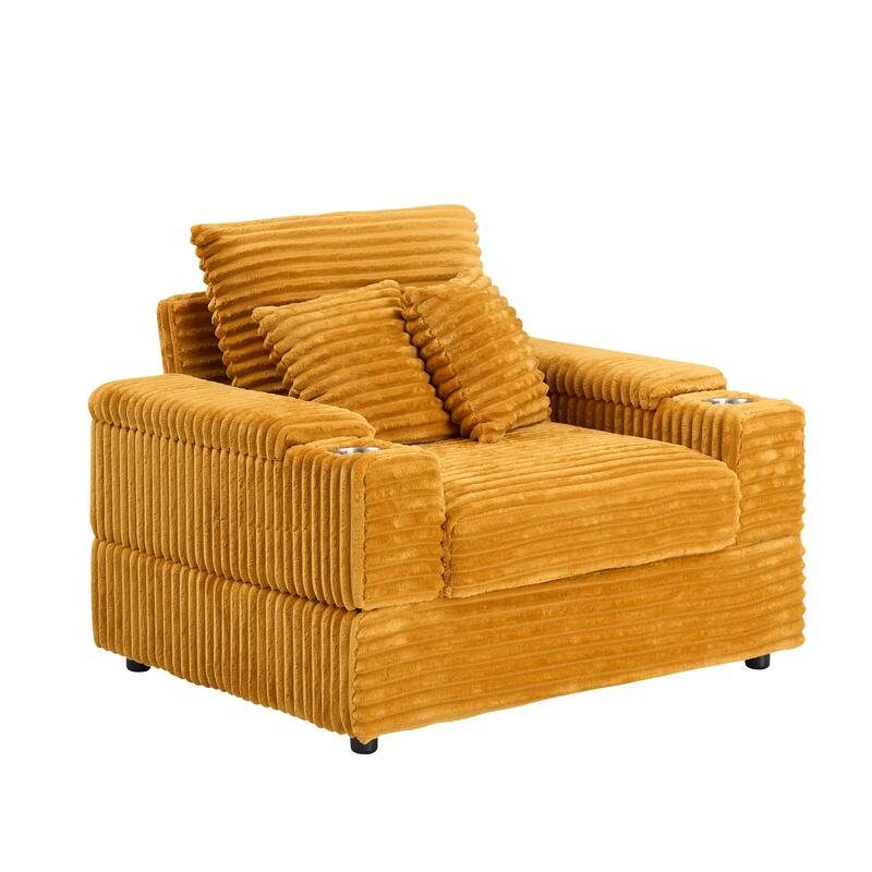 57 Inch Corduroy Single Sofa with Ottoman Sleeper Sofa Lounge Sofa