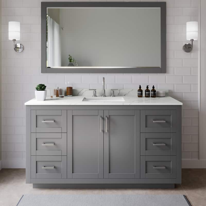 Wyndham Collection WCF292966S-QTZ-US3MXX Miranda 66" Free Standing - Dark Gray / Giotto Quartz Top / Brushed Nickel