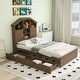 preview thumbnail 29 of 69, Wooden platform bed with house shaped storage headboard and drawers