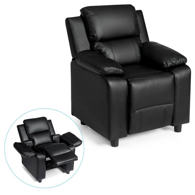 Gymax Deluxe Padded Kids Sofa Armchair Recliner Headrest Children w/ - See Details - Black - See Details