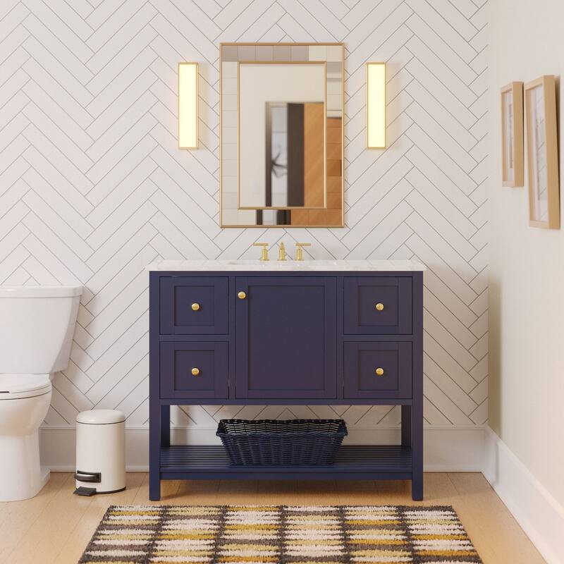 KitchenBathCollection Lakeshore 42" Bathroom Vanity with Engineered Carrara Top - Royal Blue
