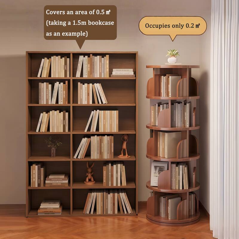 5 Tier Rotating Bookshelf, 360°Display Round Spinning Bookshelf, Space-Saving, Small Space Rotating Bookshelf Tower