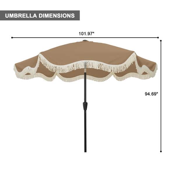 dimension image slide 1 of 9, Clihome 9 Ft. Bohemian Fringed Patio Market Umbrella