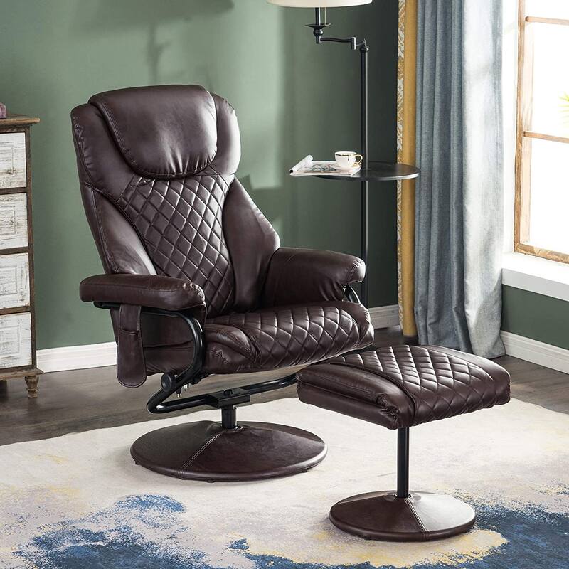 MCombo Faux Leather Swivel Massage Recliner with ottoman - Brown