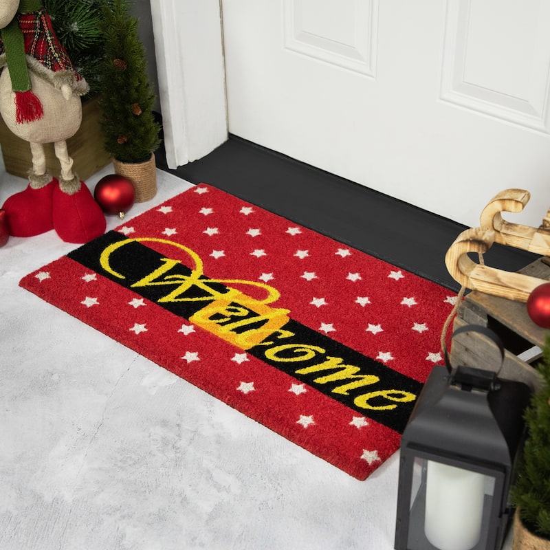 Red and Black Santa Suit Buckle "Welcome" Coir Christmas Outdoor Doormat 18" x 30" - 18" x 30"