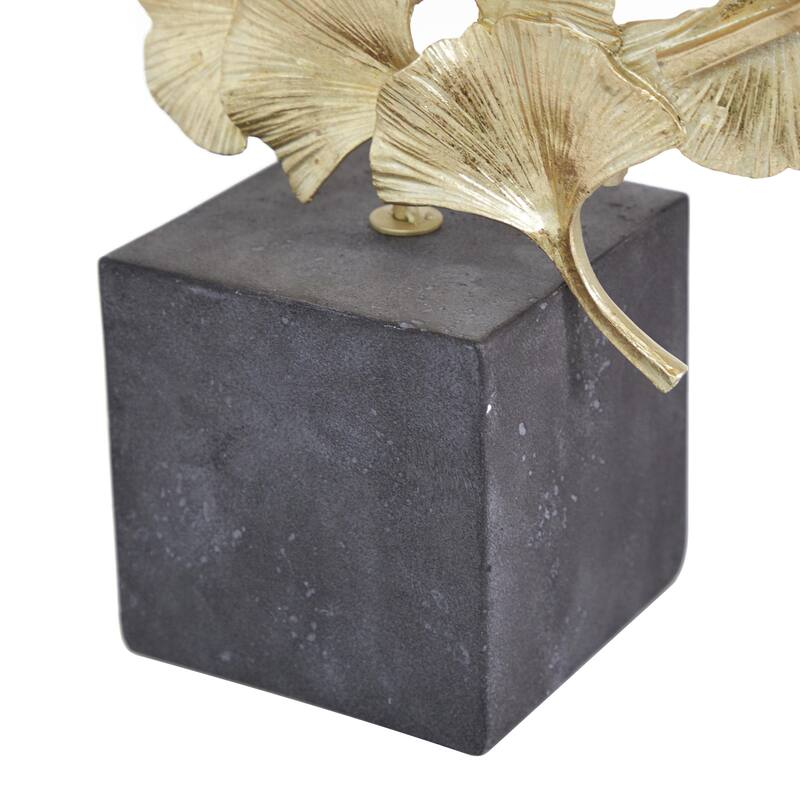 Polystone Floral Handmade Decorative Sculpture with Black Block Base - Gold - CosmoLiving by Cosmopolitan