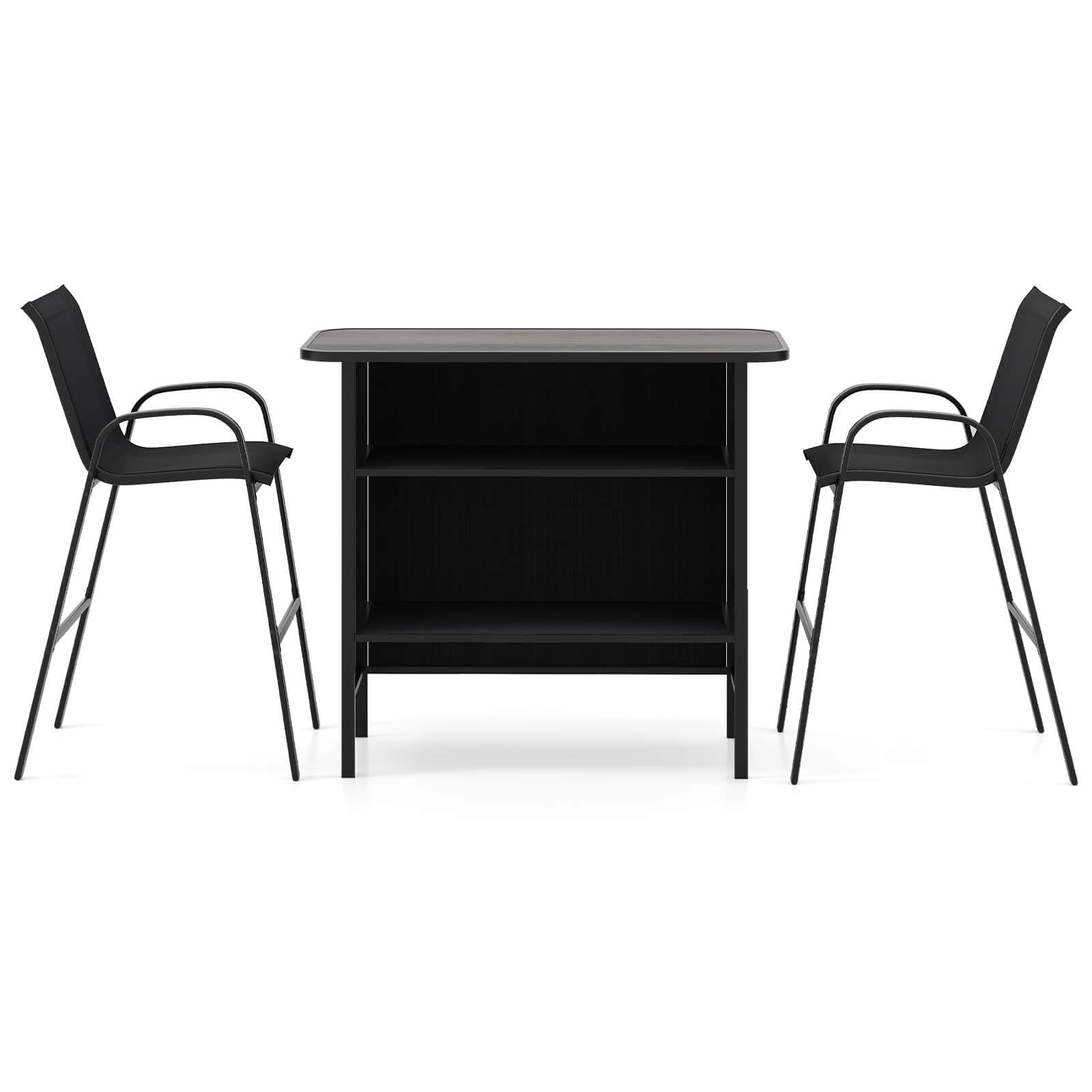 3 PCS Outdoor Bar Set Patio Bar Height Table & Armchairs w/ Footrest