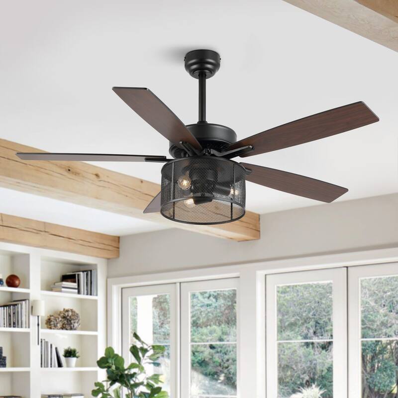 Oscar 52" 3-Light Farmhouse Industrial Iron/Wood Mobile-App/Remote-Controlled LED Ceiling Fan, by JONATHAN Y