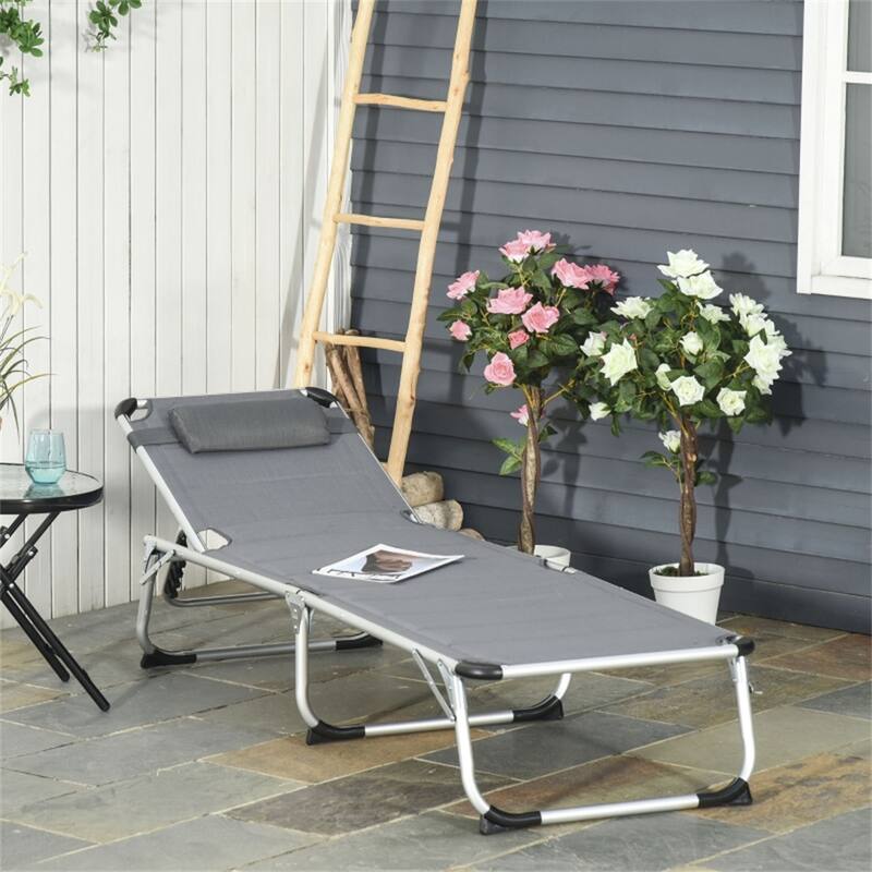 Lounge Chair Adjustable Recliner with Cotton Padded Seat Head Pillow Aluminum Frame for Pool Beach and Outdoor Use