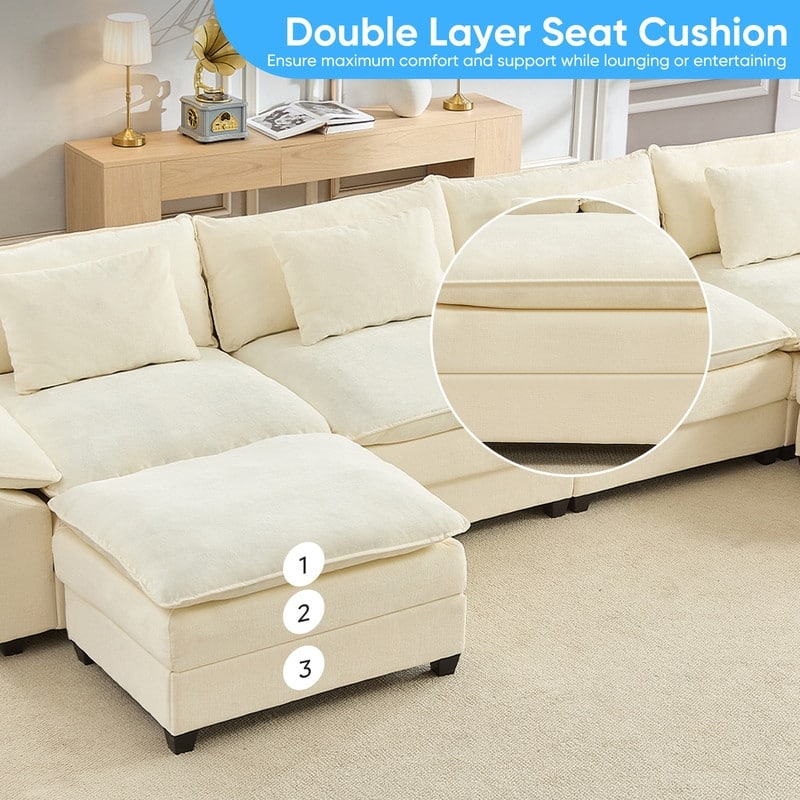 Modern 156''Oversized U-Shaped Modular Sectional Sofa with 2 Ottomans,6-Seat Cloud Couch,Chenille Sofa Sleeper Deep Seat Couches