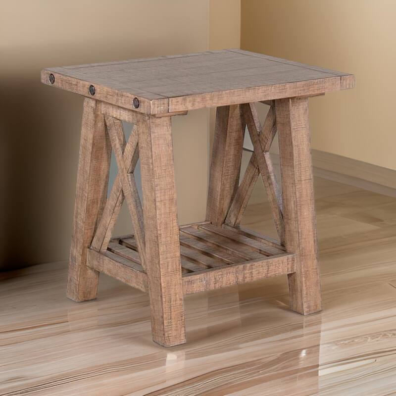 Anva End Table, Light Brown Mahogany, Shelf, Rectangular 24 Inch