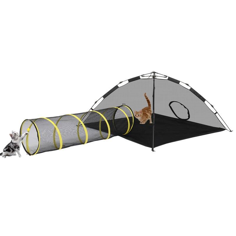 Outdoor Cat Play Tent with Tunnel - Yellow+Black