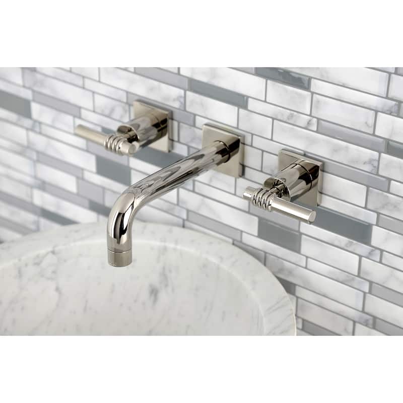 Kingston Brass Milano Two-Handle 3-Hole Wall Mount Bathroom Faucet - Polished Nickel