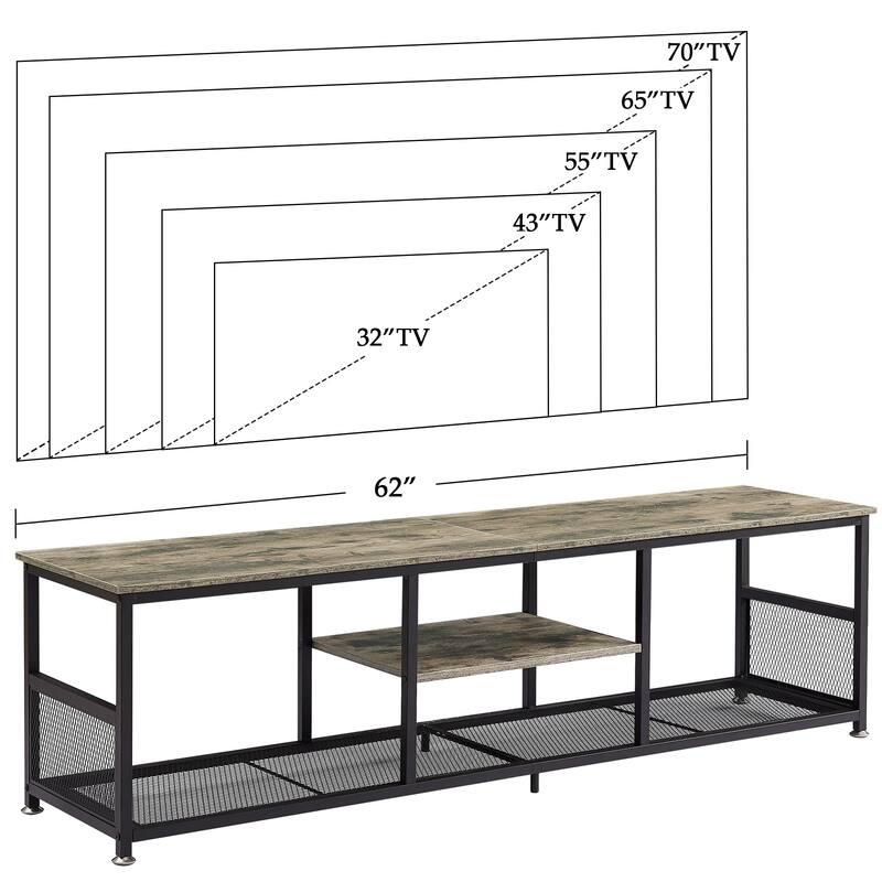 Javlergo TV Stand Industrial Entertainment Center Media Console Table with Storage and Mesh Shelf for Living Room/Bedroom, Grey