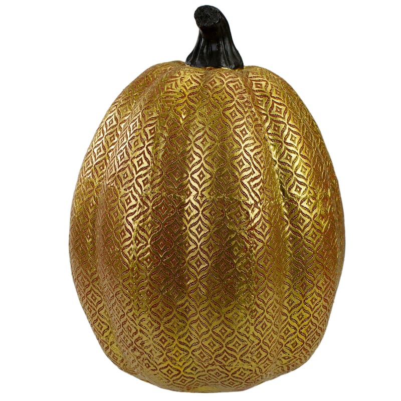 9.75-Inch Gold and Orange Textured Pumpkin Fall Decoration