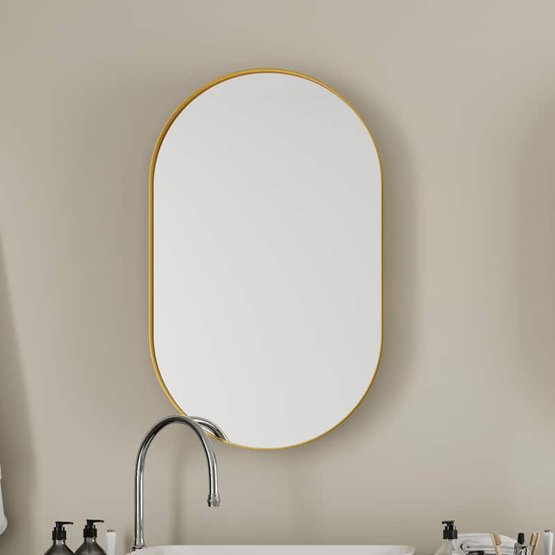 Oval Recessed Medicine Cabinet,Metal Framed Bathroom Wall Cabinet with Mirror and Adjustable Shelves,Wall Mirror with Storage