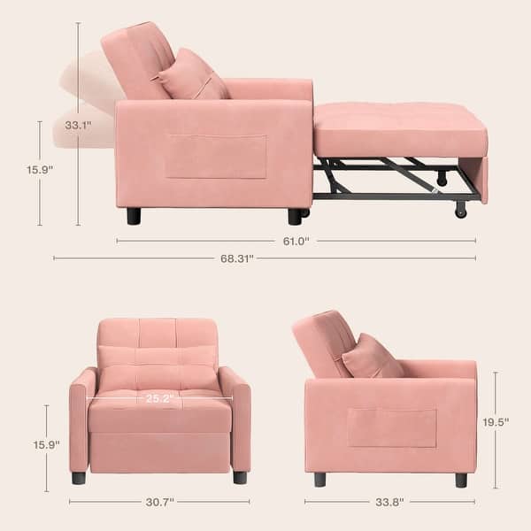 dimension image slide 9 of 10, 3-in-1 Adjustable Sleeper Sofa Bed, Pull Out Chair Sofa, Convertible Folding Bed for Living Room
