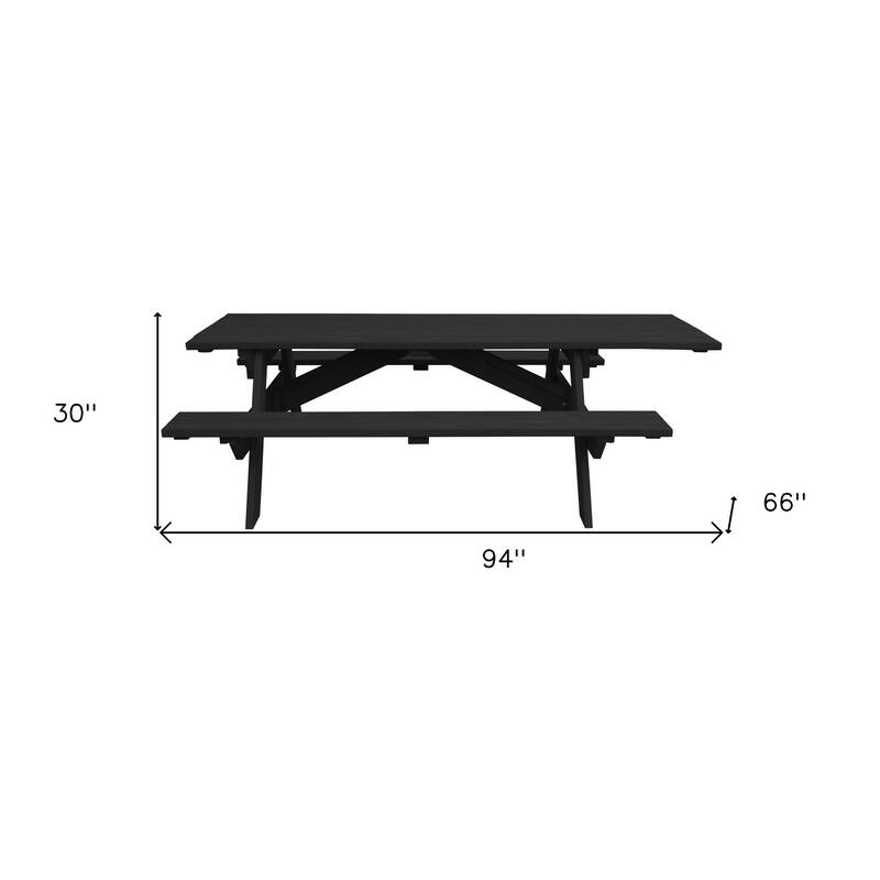 HomeRoots 94" Charcoal Solid Wood Outdoor Picnic Table