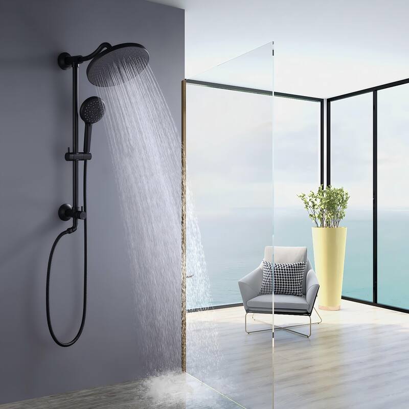 Modland 5-Spray Shower System - 10" Rainfall, Pressure Balance Valve, Matte Black/Gold/Nickel