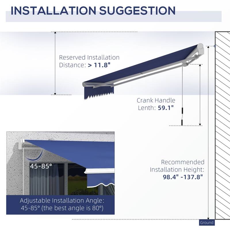 155.5" Wide Retractable Patio Awning with Extendable Aluminum Frame and UV Rain Fabric - 155.5" W x 96.5" D