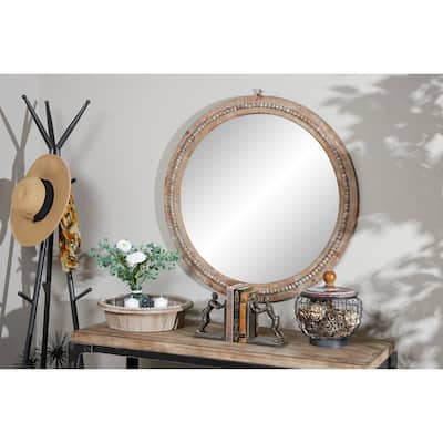 Contemporary Wood Distressed Wall Mirror with Beaded Detailing - Brown or White