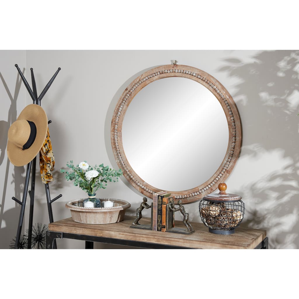 Contemporary Wood Distressed Wall Mirror with Beaded Detailing - Brown or White