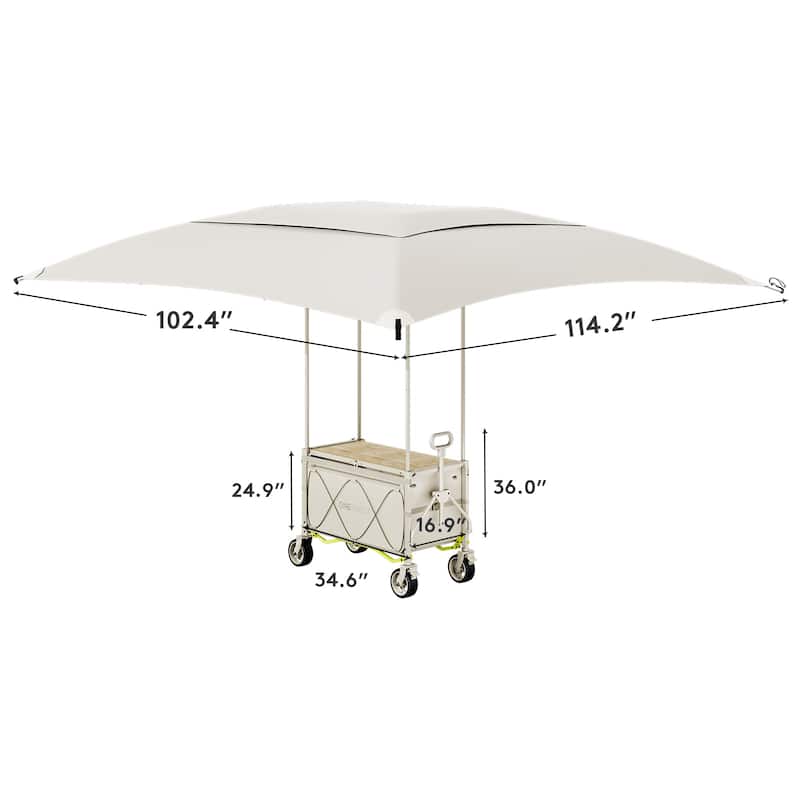 Foldable Camping Cart with Adjustable Handle, Bamboo Tabletop, Foldable storage, and Waterproof Oxford Canopy