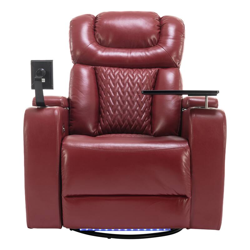 Swivel PU Recliner Chair with Side Control, Office Chair with Built-In USB Port, Lounge Chair with Removable Tray Table
