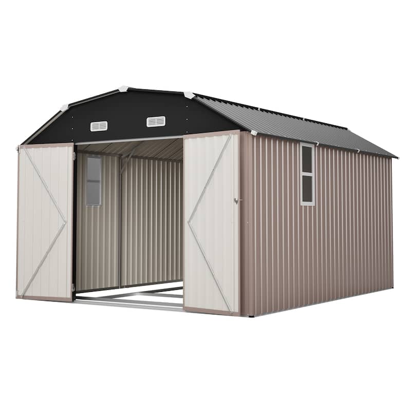 GDFStudio - Large Heavy Duty Rust-Resistant Metal Tool Shed Storage with Floor Frame & Lockable Doors for Easy Access