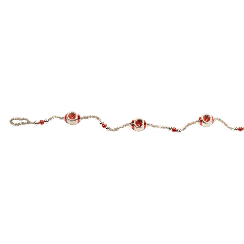 Glass Reflector Ornament String Garland 6.5"L - Red, Silver