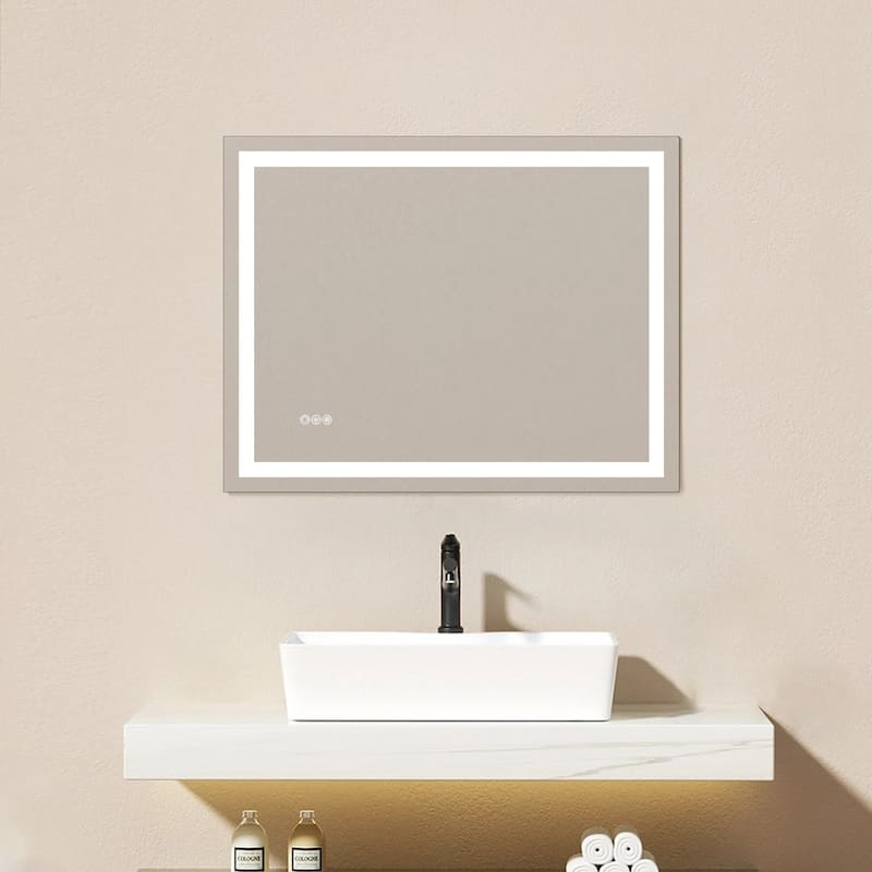 Topcraft Frameless Tempered Glass Mirror with Dual LED Strip Lighting