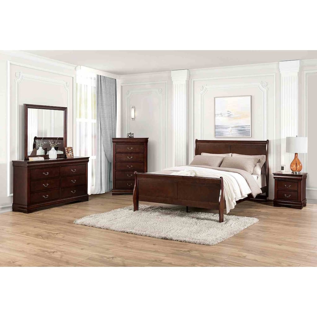 Sleigh Design Dark Cherry Finish Transitional Bedroom Furniture Set