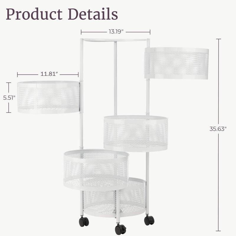 Home-Complete 5 Tier Kitchen Storage Rolling Cart with Wheels
