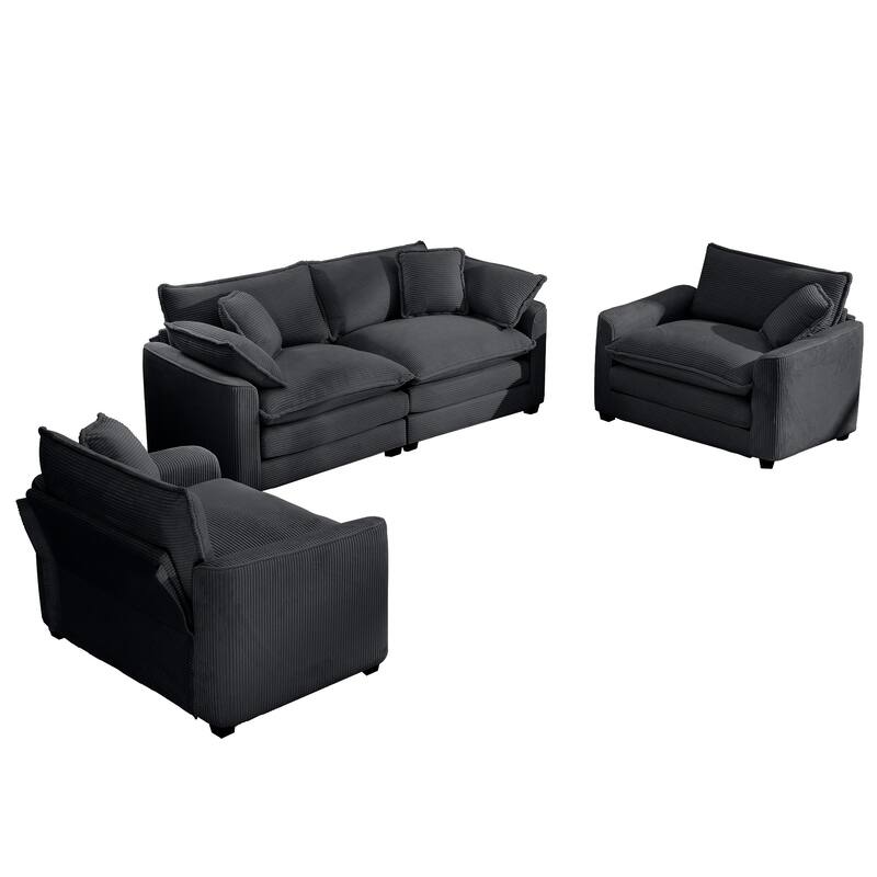 2+1+1Seater Flexible Combinations Sofa Set with One 2-Seater Sofas and 2 Single Sofa Chairs for Livingroom - Grey